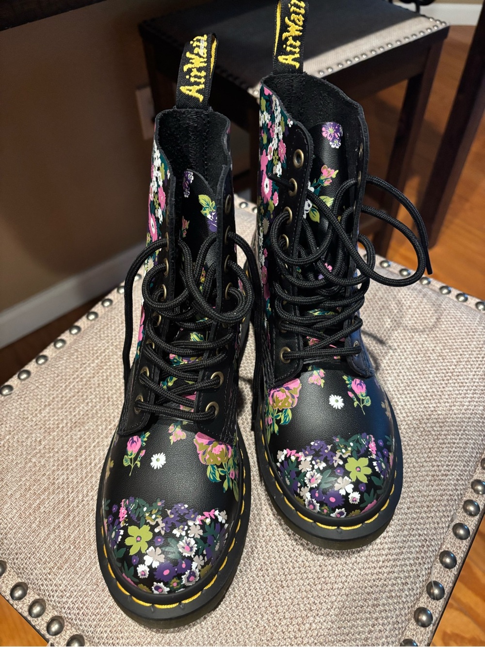 Dr. Martens Black Floral Lace-Up Boots